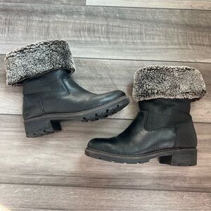 Blondo Black Leather Fold-Over Fur-Trim Ankle Boots - 10M